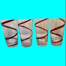 Pier One SWIRLINE Red Swirl Tumblers High Ball Drinking Glasses 6.5" Set of 4 - $51.43
