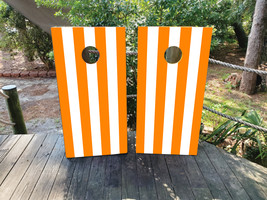 Waterproof Cornhole WRAPS / Tennessee Orange and White Stripes / Wedding... - $85.00