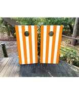 Waterproof Cornhole WRAPS / Tennessee Orange and White Stripes / Wedding... - $115.75 CAD