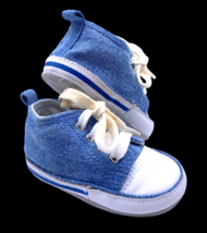Vintage Baby Shoes Size 0 0-3M Boys Girls Chambray Denim Blue Sneakers S... - $18.49