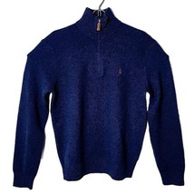 Polo By Ralph Lauren Men M 100% Lambs Wool Pullover 1/4 Zip Blue Sweater - £61.50 GBP