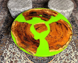 Natural Green Resin Epoxy Round Dining &amp; Coffee Tables Handmade Restaurant Decor - £210.10 GBP+