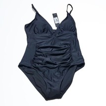 Nicole Miller Black Control Top Ruching Peak Openings Full Swimsuit One ... - £37.35 GBP