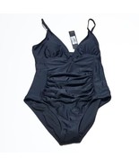 Nicole Miller Black Control Top Ruching Peak Openings Full Swimsuit One ... - £37.35 GBP