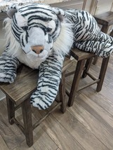 Aurora white tiger plush blue eyes lying down large jumbo 34&quot; stuffed animal A&amp;A - £59.81 GBP