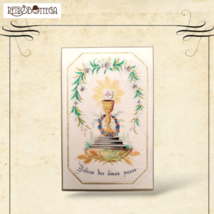 Antique French Holy Card Délices des Ãmes Pures Hand Painted on Antique ... - $1,886.15 MXN
