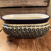 Boleslawiec Polish Pottery Stoneware Oval Planter Peacock 4.5&quot; X 8&quot; - $34.64