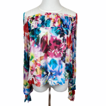 Chelsea And Walker Blouse Women 2 100% Silk Floral Sheer Watercolor Colorful Top - £31.95 GBP