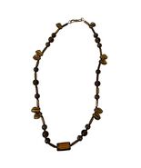 Vintage Amber Glass Beaded Necklace Brown Gold Tone 18 Inch Earth Tone R... - $18.00