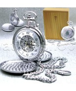 Pocket Watch Mechanical Silver Color Double Hunter for Men Big 50 mm wit... - $79.32 CAD