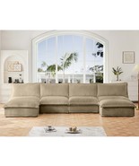 Camel Corduroy Sectional Sofa: Deep Seat &amp; Ottoman - $1,685.28 CAD