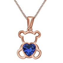 14K Plaqué or Rose Simulé Saphir Nounours Ours Coeur Amour Pendentif 18 &quot; Chaîne - £47.16 GBP