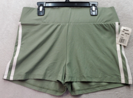 Derek Heart Shorts Womens Large Green Polyester Elastic Waist White Strips Side - £14.52 GBP