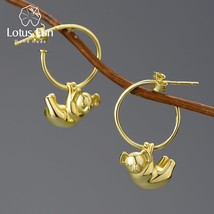 Gold Cute Koala Round Hoop Earrings for Women Gift Real 925 Sterling Silver Orig - £38.22 GBP