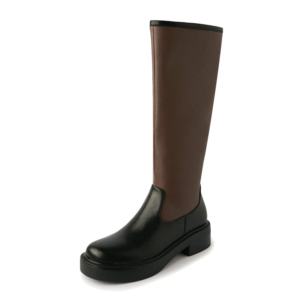EshtonShero Knee High Boots Women Leather Square Med Heels Mixed Color Platform  - £249.47 GBP