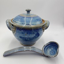Steve Coburn Pottery Casserole with Lid Covered Soup Dish USA Ladle Blue... - $99.00