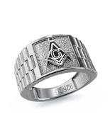Men&#39;s Sterling Silver Masonic Square Watchband Ring - $109.74 CAD