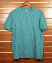 NEW Men&#39;s Merona Short Sleeve Slub Knit Cotton Henley T-Shirt Teal Medium - $12.86