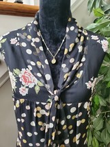 J.Peterman Women Black Floral Silk V- Neck Sleeveless Knee Length Dress Size L - £47.19 GBP