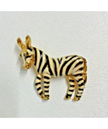 Giovanni Zebra Brooch Pin Gold Tone Enamel Lapel Black White Safari.. - $17.99 CAD