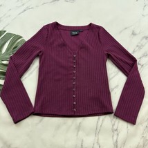 Maeve Anthropologie Ribbed Knit Sweater Top Size M Purple Button Trim V-... - $32.66