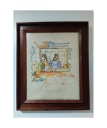 Vintage Crewel Embroidery Needlepoint 16x14 Framed Handmade Mouse Friend... - £43.95 GBP