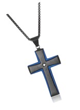 Jewelry 0.03 Carat Diamond Carbon Fiber Cross Pendant - $2,004.45 MXN