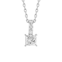 1 Ct Princess &amp; Round Moissanite 14K White Gold Plated Pendant Necklace - £73.88 GBP