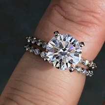 Round Cut 3.20Ct Diamond Engagement Wedding Ring Set 14k White Gold in Size 9.5 - £199.71 GBP