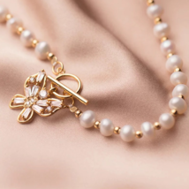 Freshwater Pearl Necklace  14K GOLD Necklace over  Real Silver - £54.94 GBP