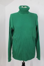 Vtg 90s LL Bean XL Green Ribbed Cotton Knit Turtleneck Sweater Top - £22.69 GBP