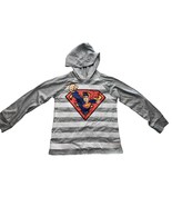 DC Comics Superman Girls Size 5 Gray White Striped Long Sleeve Hooded Ts... - £6.12 GBP