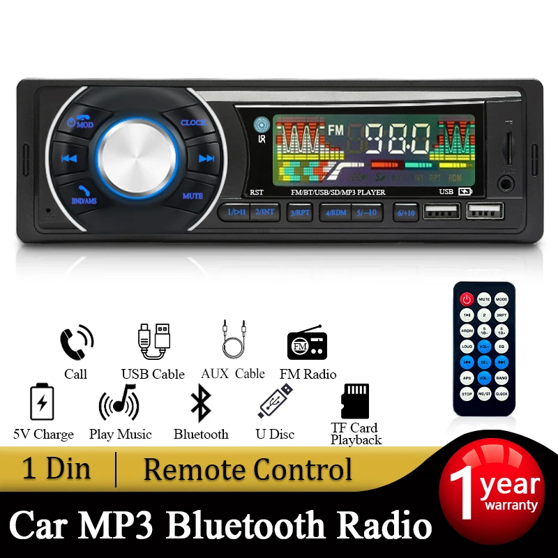 SINOVCLE Car 1din Audio Radio Bluetooth Stereo MP3 Player FM Receiver 12V - £11.00 GBP