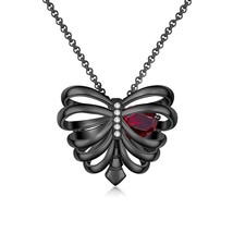 Black Necklace Gothic Rib Cage Heart Inspired Heart Pendant Engagement Pendent - £111.66 GBP