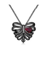 Black Necklace Gothic Rib Cage Heart Inspired Heart Pendant Engagement P... - $241.78 CAD