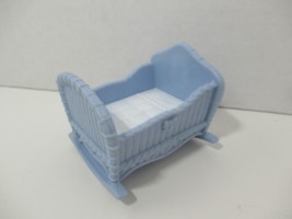 fisher price loving family dollhouse baby bed blue white blanket cradle  - $9.40