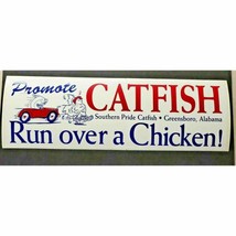 Vintage 11.25&quot; x 3.5&quot; Catfish Run Over a Chicken Bumper Sticker Vinyl S30 - £10.38 GBP