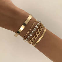 Cubic Zirconia & 18K Gold-Plated Chain & Cuff Bracelet Set - £11.84 GBP
