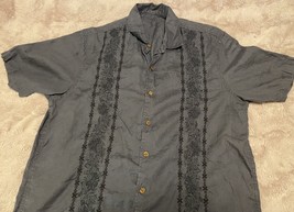 Caribbean 100% Linen Mens Button Up Short Sleeve Shirt Size L - $17.75