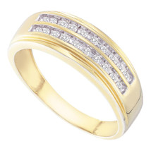 14kt Yellow Gold Mens Round Diamond Wedding 2-Row Band Ring 1/4 Cttw - £620.23 GBP
