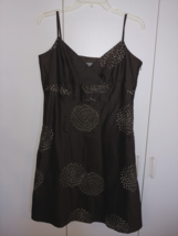 Ann Taylor Ladies Sleeveless Spaghetti Strap Brown DRESS-12P-METALLIC Embroidery - £17.68 GBP
