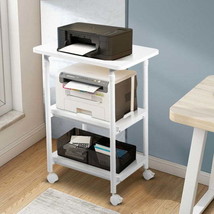 Adjustable Printer Stand 3-tier with 360 Swivel Casters-White - £70.59 GBP