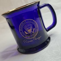 Ronald Reagan Cobalt Blue Glass Mug Cup with Presidential Seal and Signature - £22.13 GBP