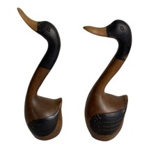 2 Wooden Hand Carved Long Neck Goose Duck Dark Wood MCM Brown - £19.17 GBP