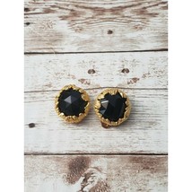 Vintage Jonne Schrager Clip On Earrings Gold Tone with Black Center Circle - £21.77 GBP