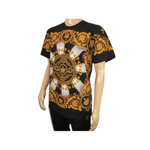 Men LAVERITA European Fashion Crew Shirt Rhine Stones Crown Florals 12089 Black image 9