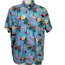 ann arbor Tropical flamingo Poker Floral Short Sleeve button up shirt size L - £13.30 GBP