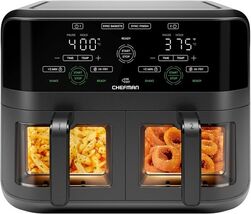 Chefman RJ38-SQPF-3TDB-2W 6 Qt Dual Basket Air Fryer - Black (Open Box) - $58.49