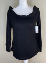 BP. NWT Women’s cowl Neck Thermal Waffle Knit sweater size S Black H2 - £15.72 GBP