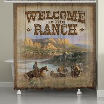 Vintage Ranch Shower Curtain with Scenic Rancher and Cattle Design - €107,84 EUR